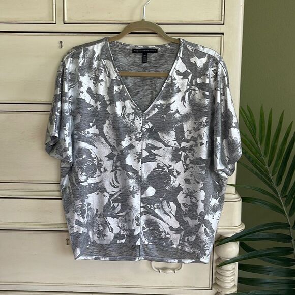 White House Black Market Tops - White House Black Market Silver Foil Effect T Shirt XS